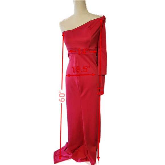 One Shoulder Fuschia Long Sleeve Mermaid Evening Long Dress Sz M - Picture 7 of 7